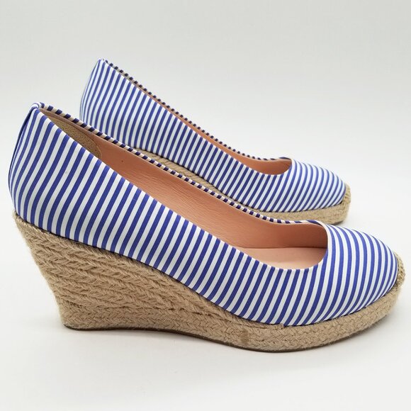 J.Crew Seville Espadrille Wedges in Blue Stripe 7 Jute Platform Coastal Nautical - Picture 10 of 16